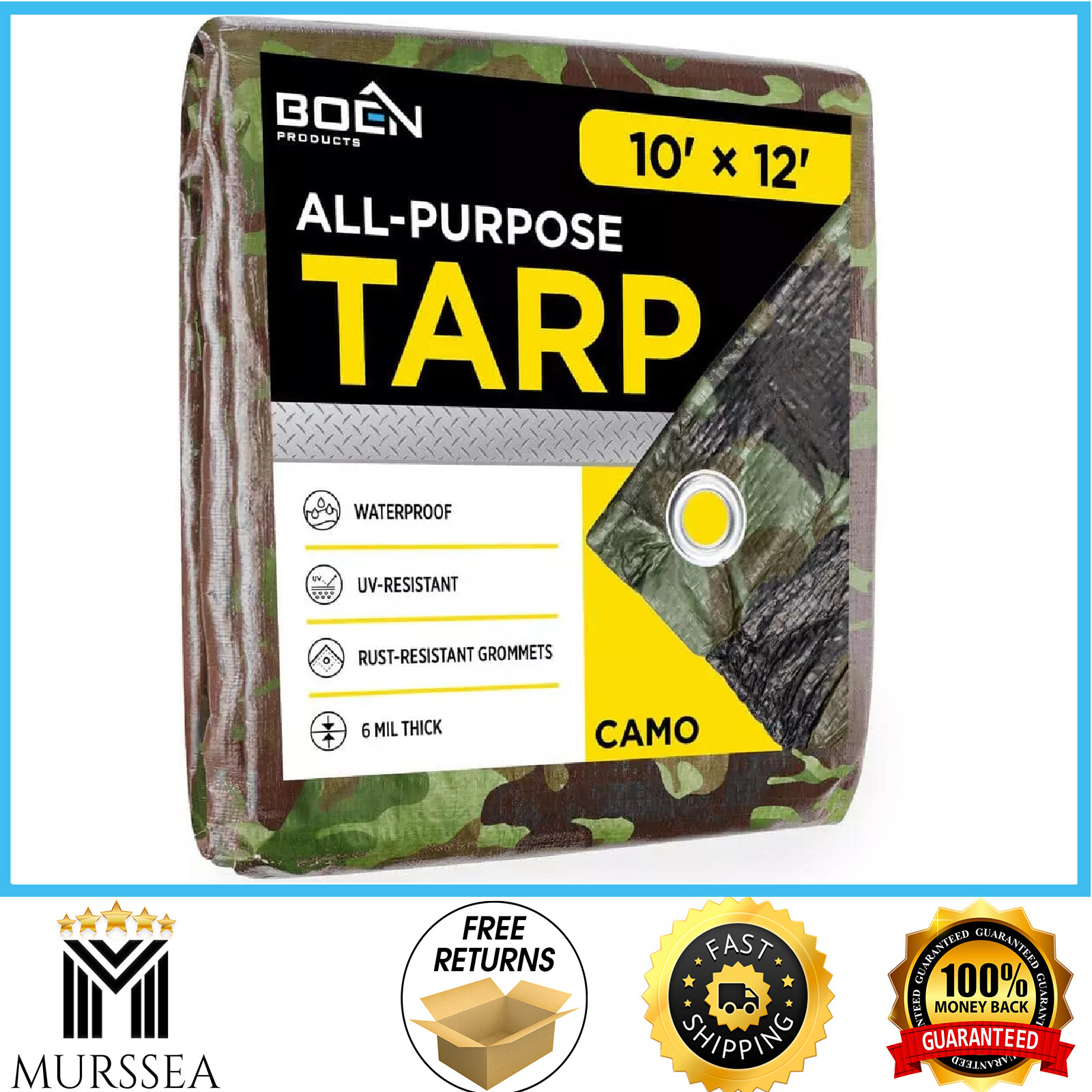 12 Ft. W X 10 Ft. L Camouflage Poly Heavy-Duty Tarp Cover Waterproof Tarpaulin