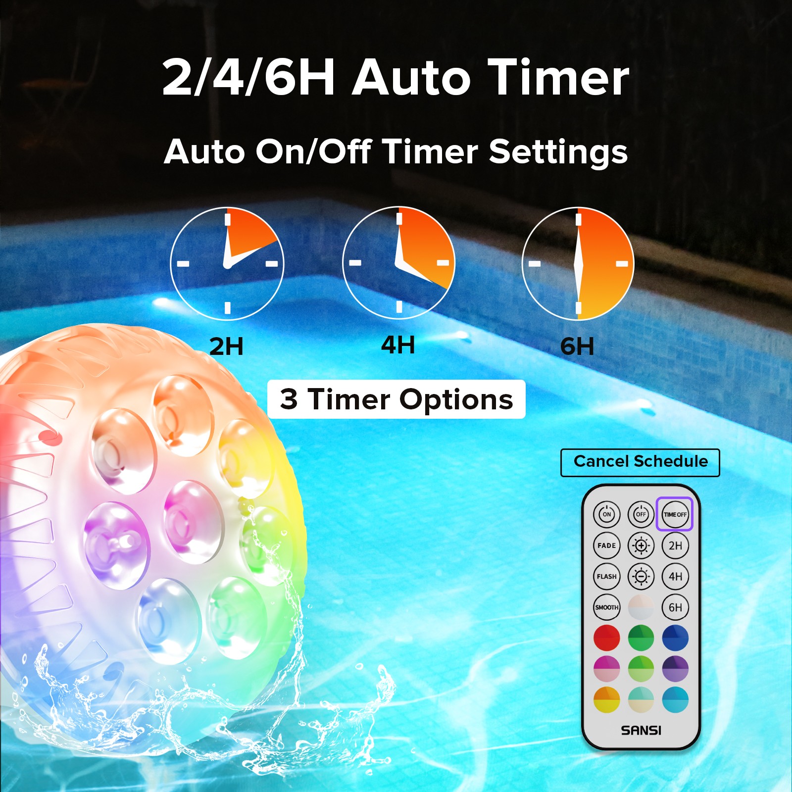 SANSI 2/4/6PCS Pool Lights Underwater Submersible LED Light IP68 RGB Pond Lights