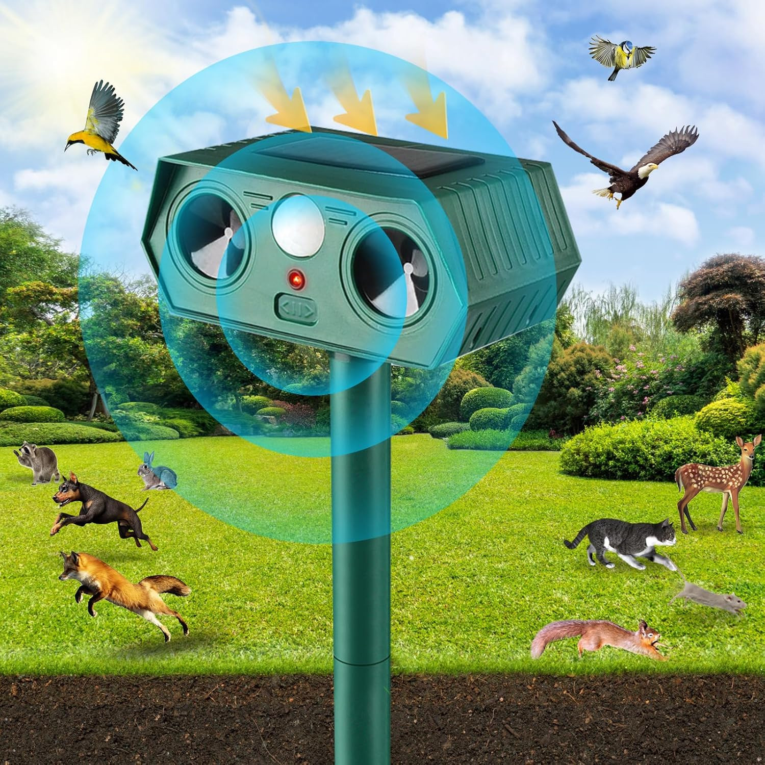 2025 New Solar Ultrasonic Animal Repellent Dog Cat Skunk Deer Raccoon For Garden