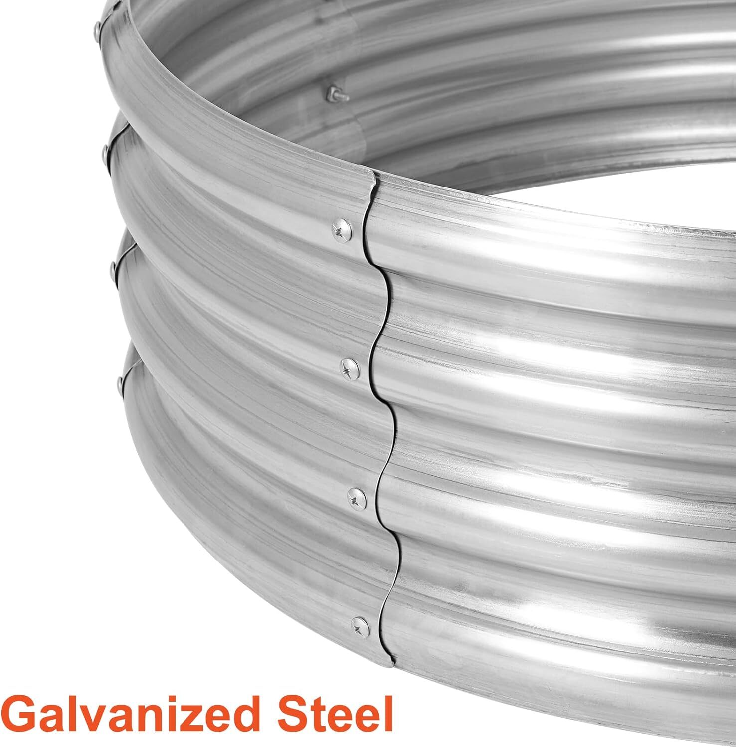 36″ Silver Round Galvanized Steel Fire Ring Pit for Backyard, Camping, Bonfire