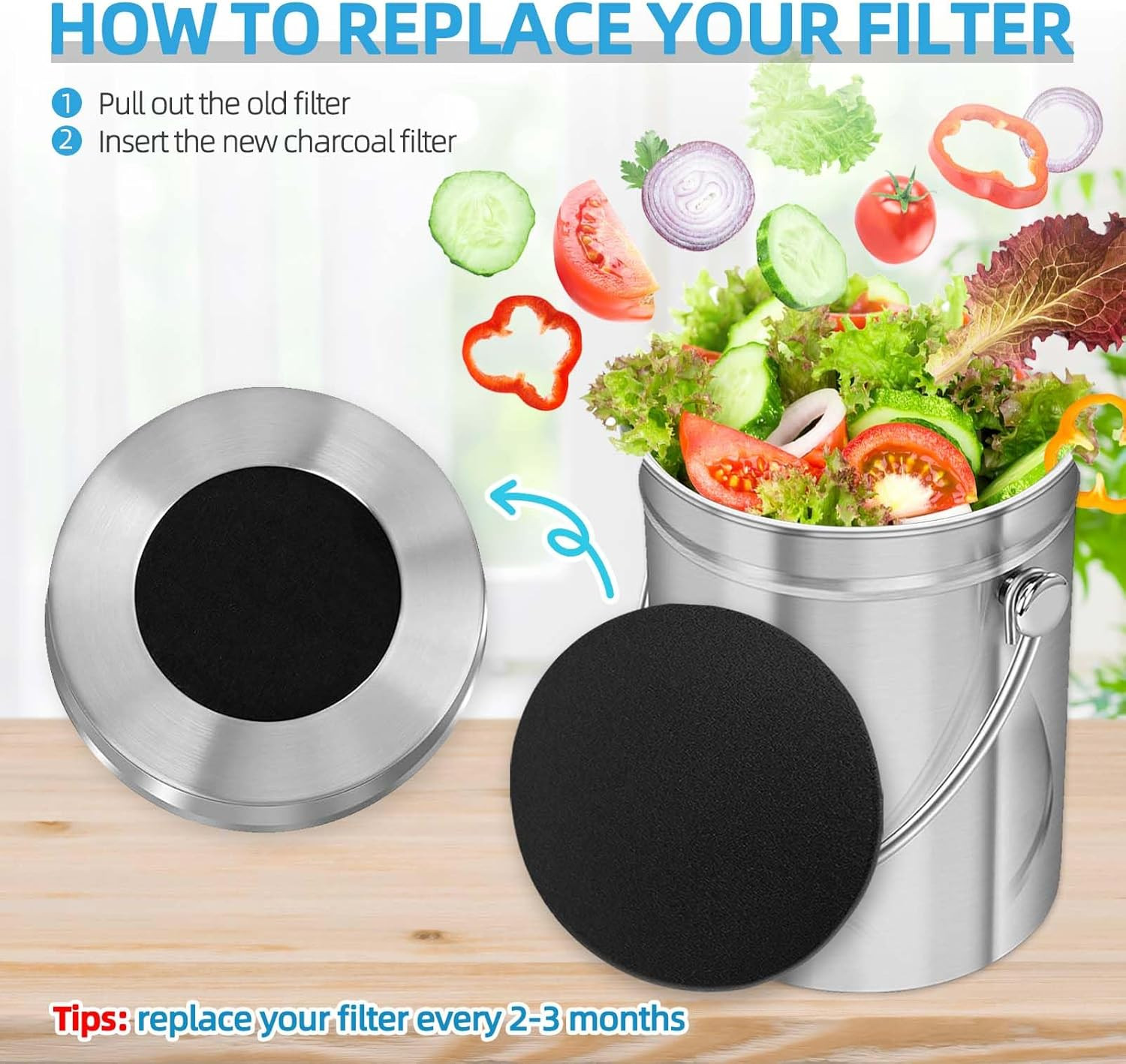 6 Pack Compost Filters for Countertop Bin, 6.7 Inch Charcoal Filters for Comp…