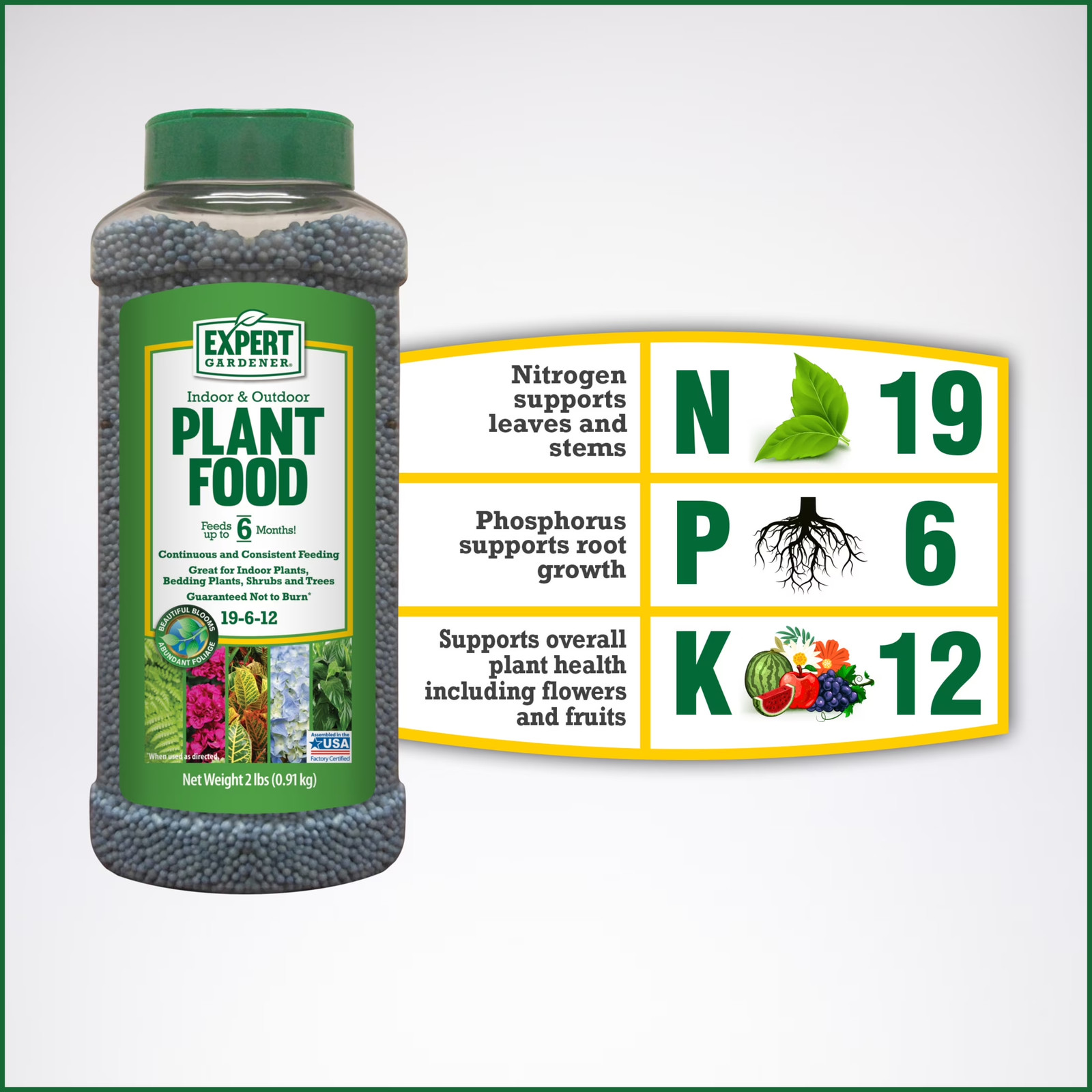 Indoor & Outdoor Plant Food 19-6-12 Fertilizer, Feeds up to 6 Months; 2 Lb.
