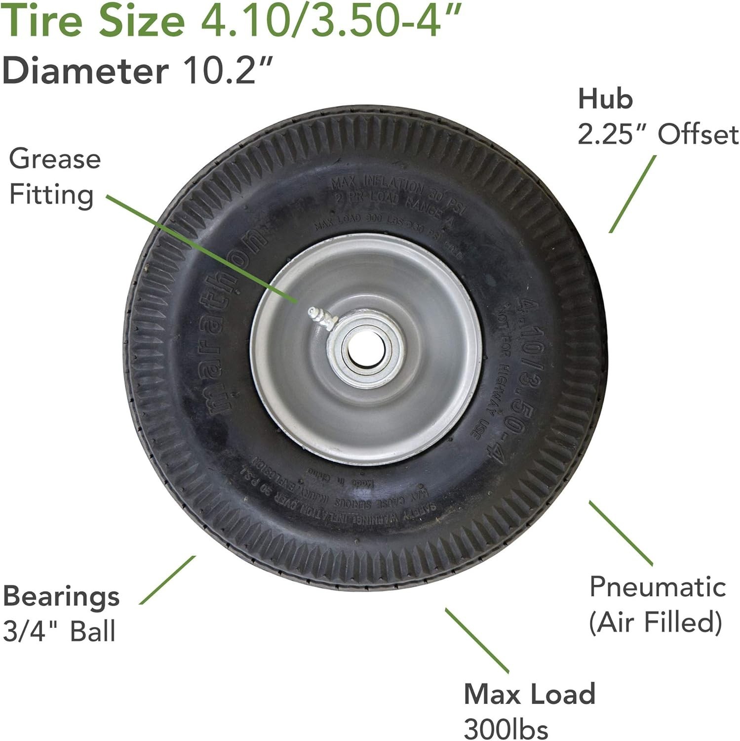 20011 Pneumatic 4.10/3.50-4” Tire and Wheel Assembly, Replacement Hand Truck …