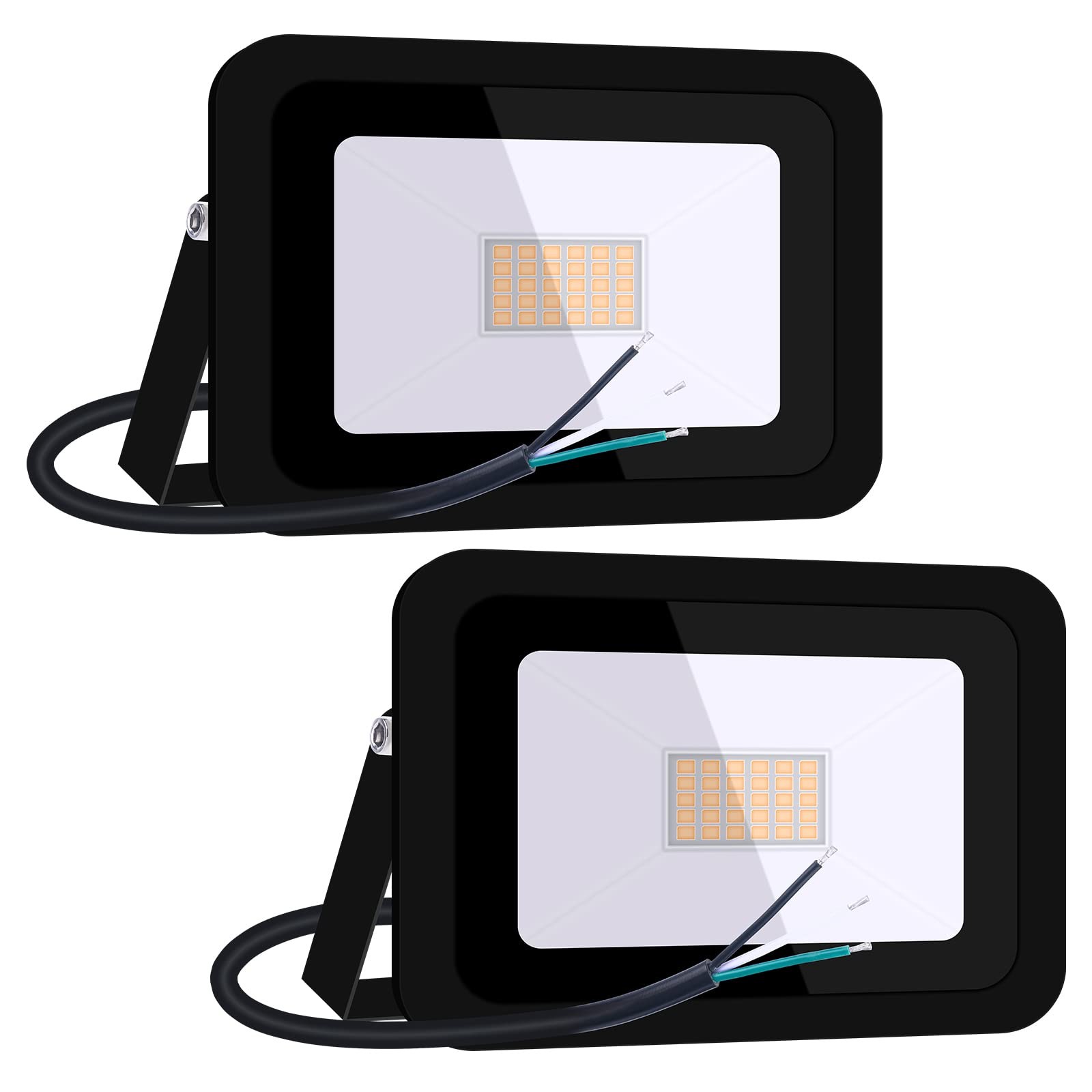 110V 2 Pack 30W LED Flood Light, Warm White 3000K, IP68Waterproof Super Brigh…