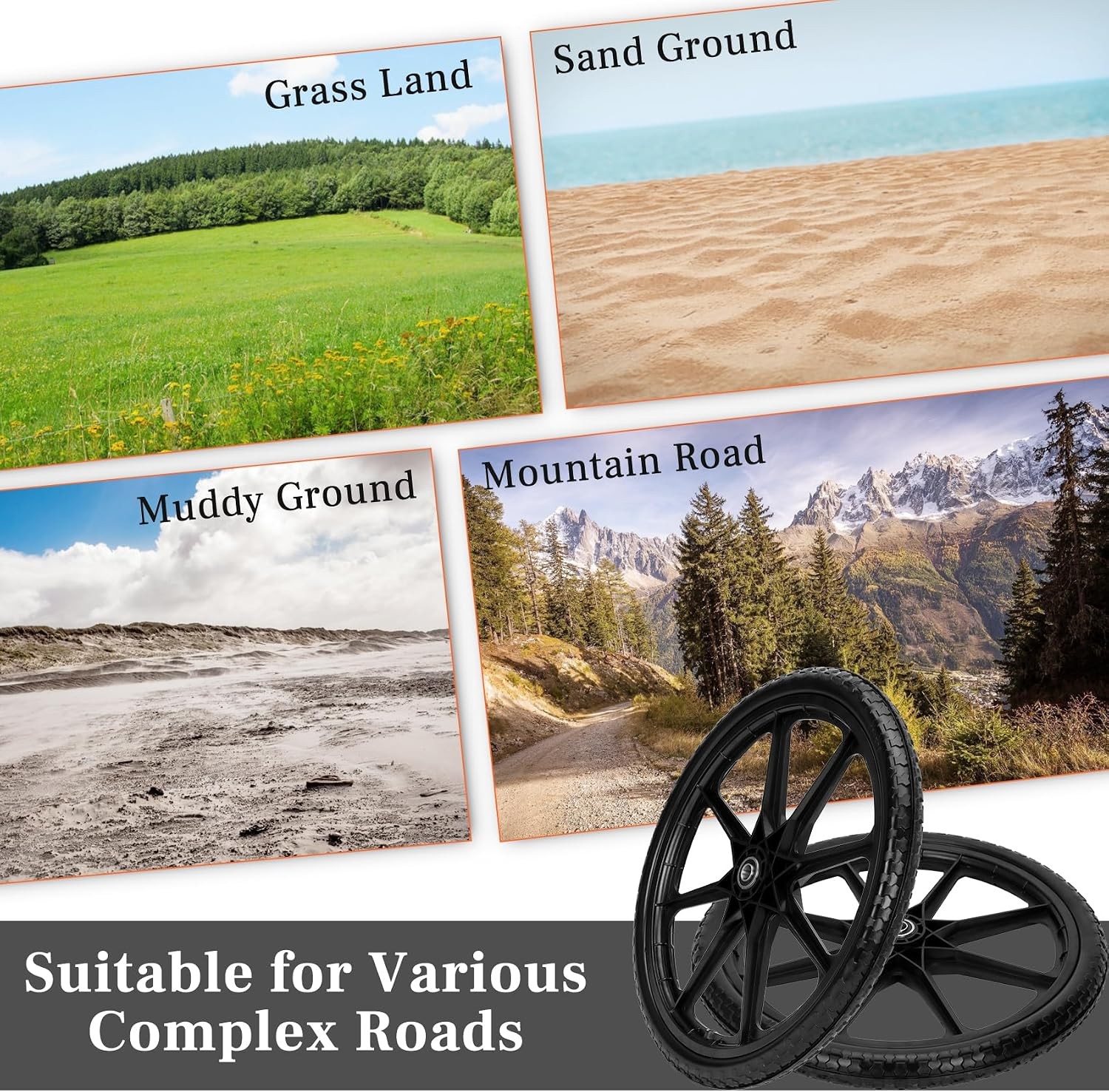 2PCS Upgraded 20″ Flat Free Tire & Wheel For Rubbermaid Wheelbarrow Garden US