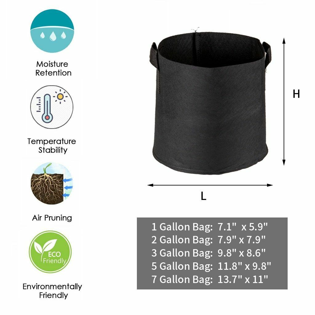 10X Grow Bags Plant Fabric Pot Nursery Soil Bag with Handles Thickened Nonwoven