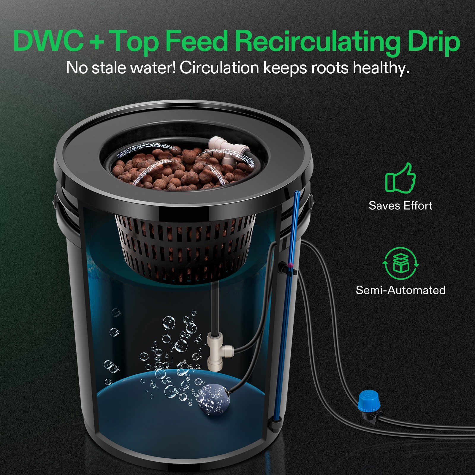 VIVOSUN 5 Gal DWC Hydroponics Grow Kits Deep Water Culture w/ 4 Buckets Air Pump