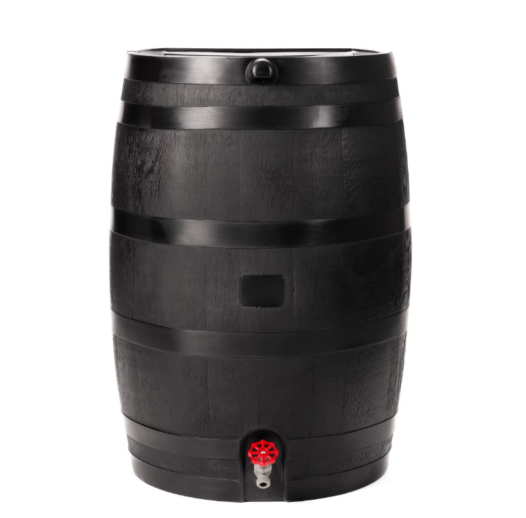 50 Gallon Polyethylene Flat Back Eco Rain Barrel, Eco-Friendly, Black Color