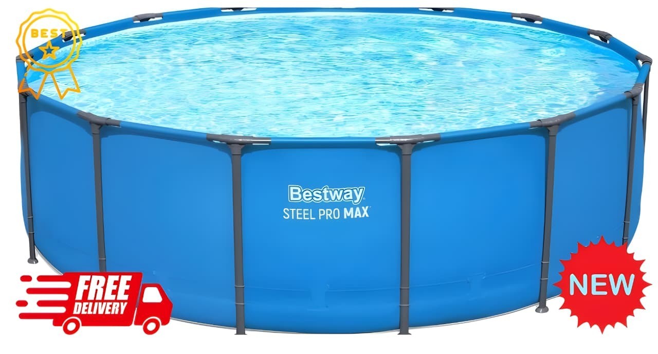 Steel Pro MAX 15′ x 48″ Round Above Ground Swimming Pool for Backyard, Blue Pool