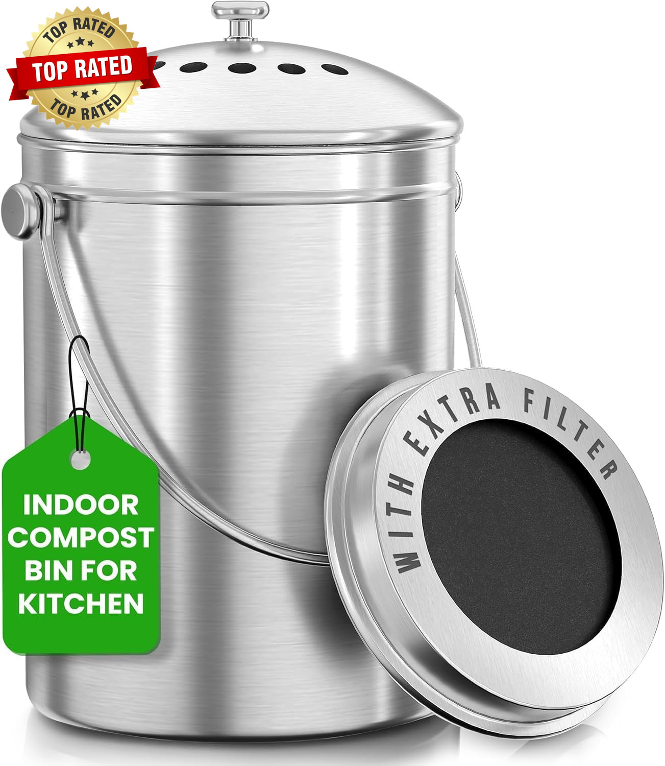 Countertop Compost Bin 1.3 Gallon Stainless Steel | 1.3-Gallon Stainless Steel C