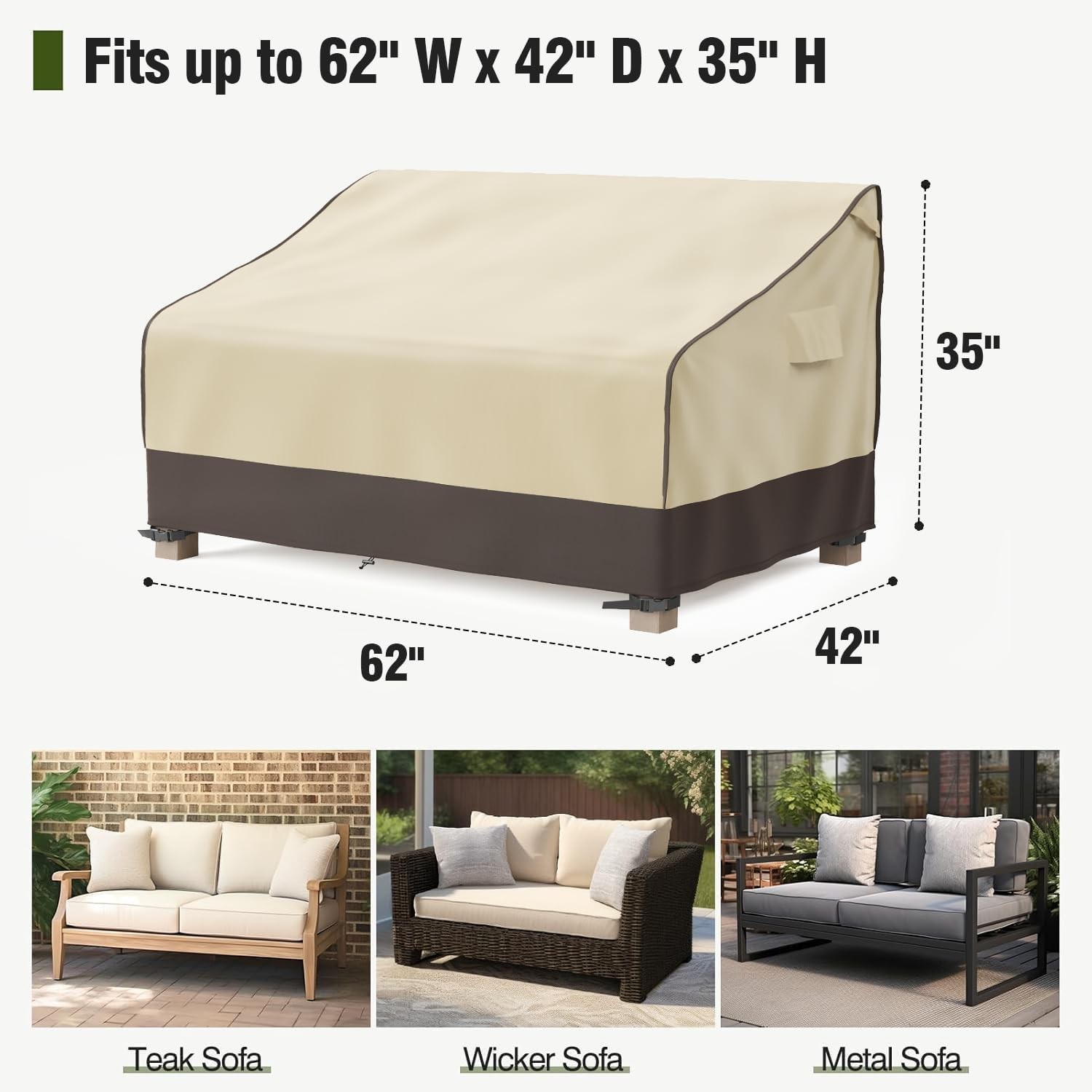 MR.COVER Waterproof Outdoor Couch Cover, Heavy Duty Patio Sofa Cover Brown Khaki