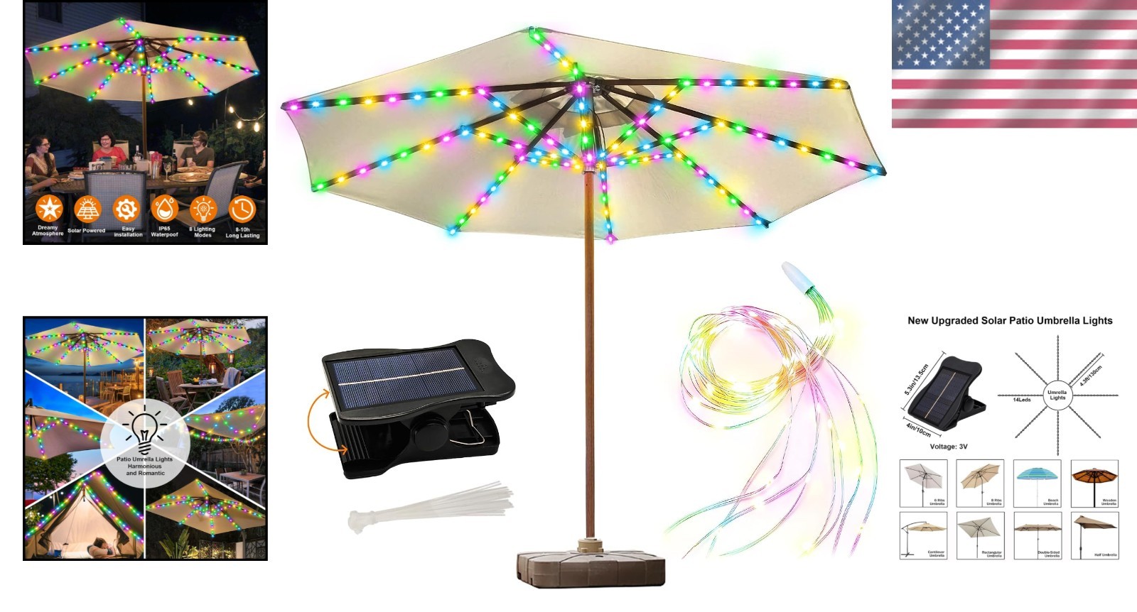 Energy-Efficient Solar Umbrella Lights – 8 Modes, 112 LEDs for Garden & Patio