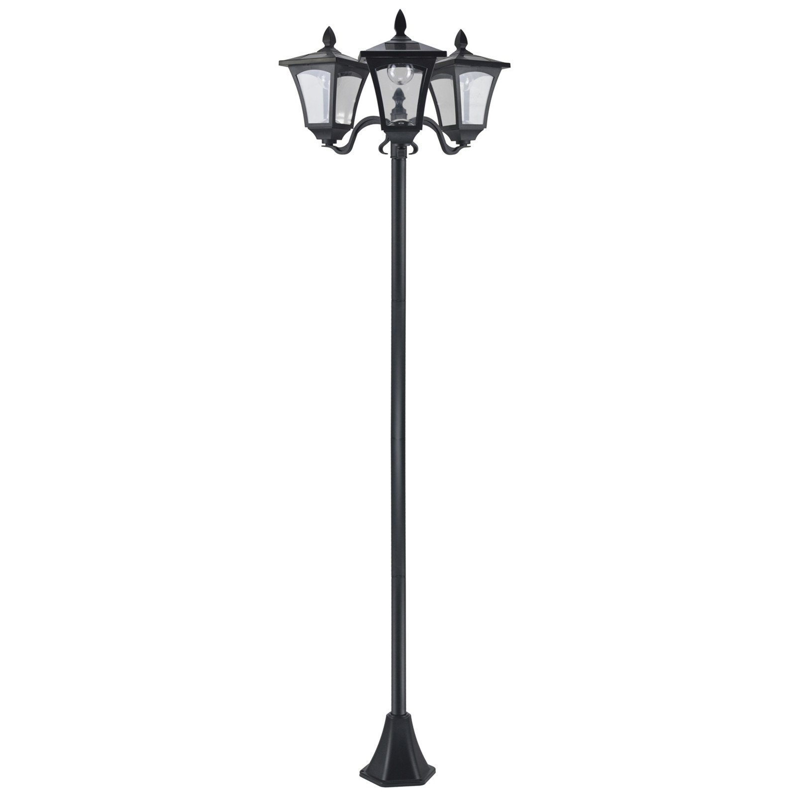 72″ Outdoor Solar Light Post, All-Weather, Triple Head Lamp, Driveway, Black