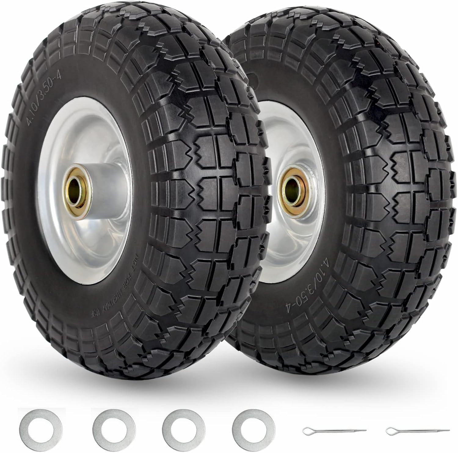2/4 Pack 4.10/3.50-4 Flat Free Tires & Wheel for Garden Wagon Hand Truck Trolley