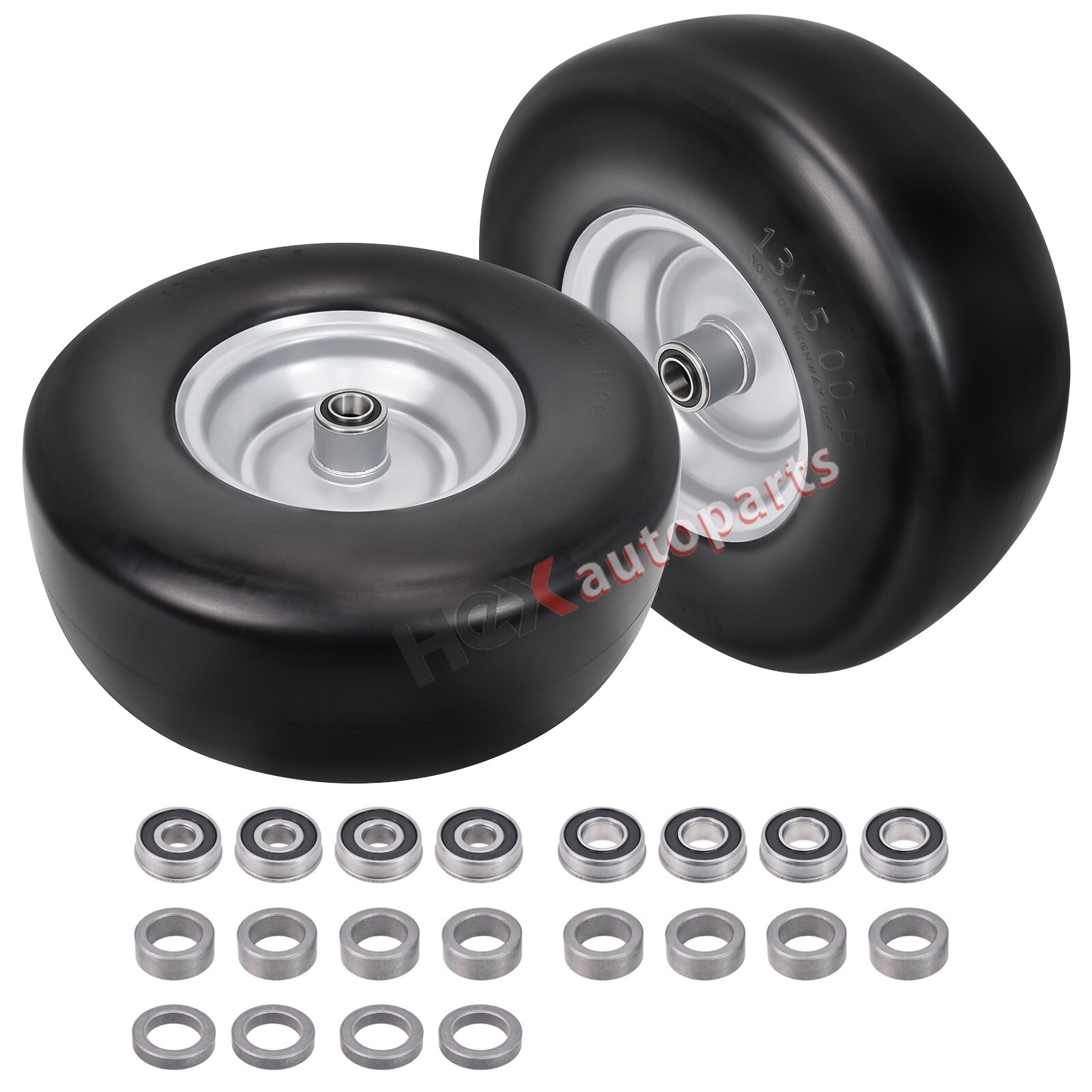 2 PCS Premium 13×5-6 Flat Free Tire & Wheel for Lawn Mowers & Zero Turn Mowers