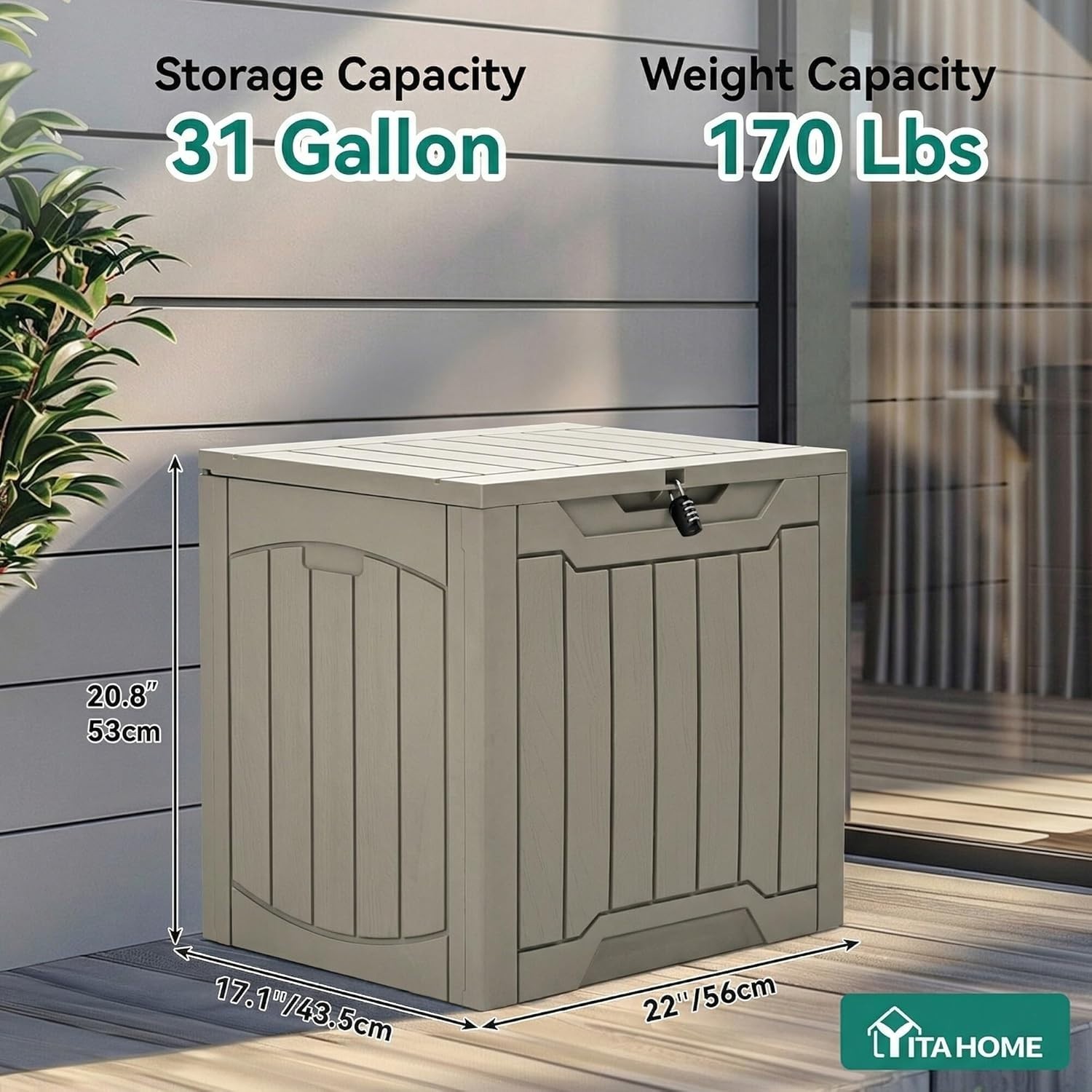 Versatile 31 Gallon Lockable Resin Deck Box – Ideal for Pool and Garden Supplies