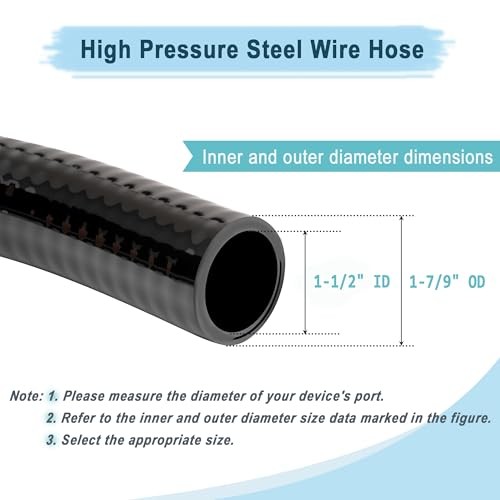 1-1/2″ x 10ft Reinforced Spiral Steel Wire Hose Black Pool 1-1/2″ I.D. 10 ft