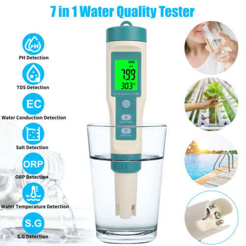 7IN1 5IN1 Digital LCD PH/TDS/EC/Temperature/Salinity Water Quality Tester Meter