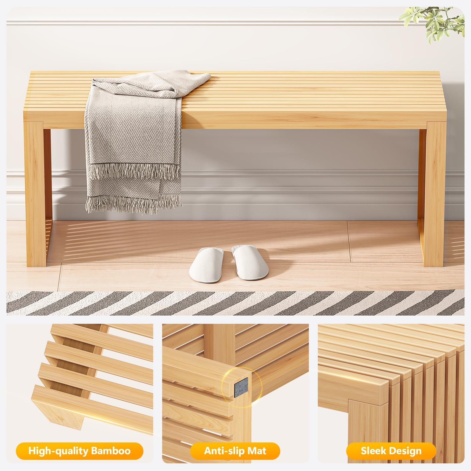 Toolola Bamboo Dining Bench 35-Inch Sleek Design Entryway Shoe Rack Bench