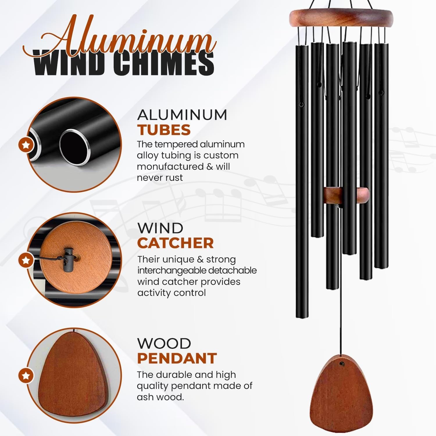 Wind Chimes Large Deep Tone Chapel Bells 6 Tubes Outdoor Garden Home Decor Gift