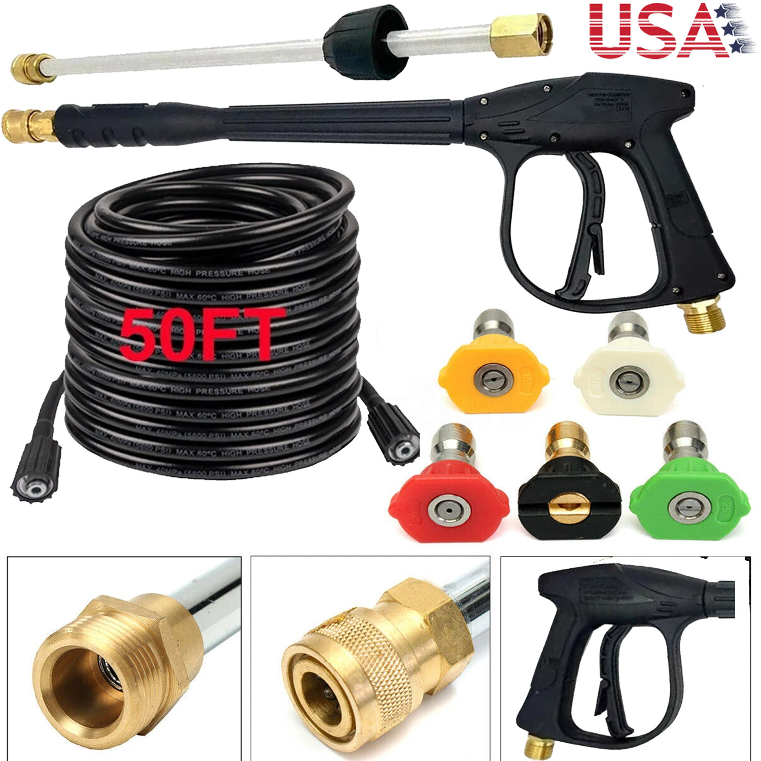 4000PSI High Pressure Car Power Washer Gun Spray Wand Lance Nozzle and Hose Kit