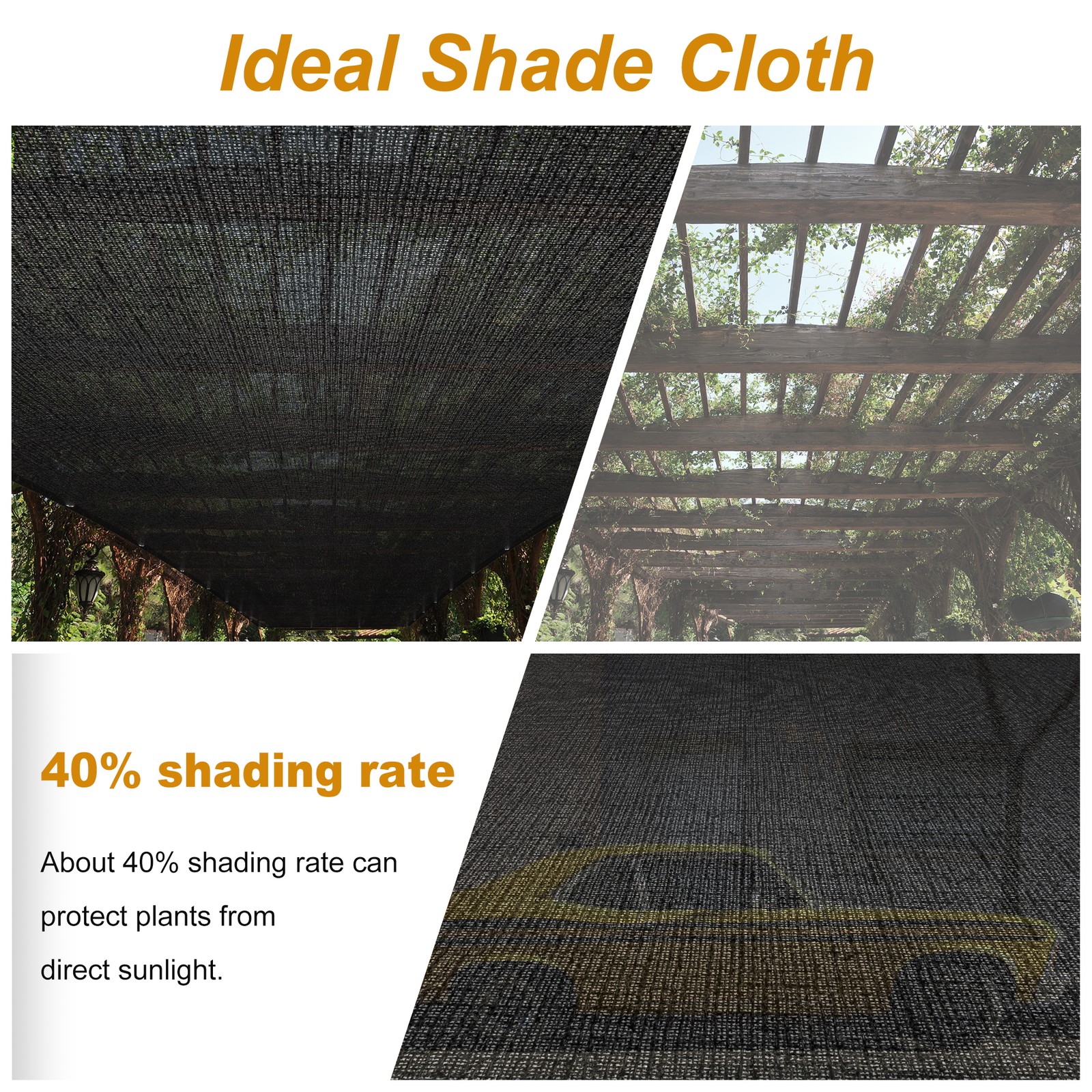 60% Black Sunblock Shade Cloth Taped Edge w/ Grommets UV Resistant Shade Net US