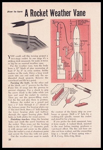 Rocket Ship Weathervane 1955 HowTo Build PLANS Wood Lathe project