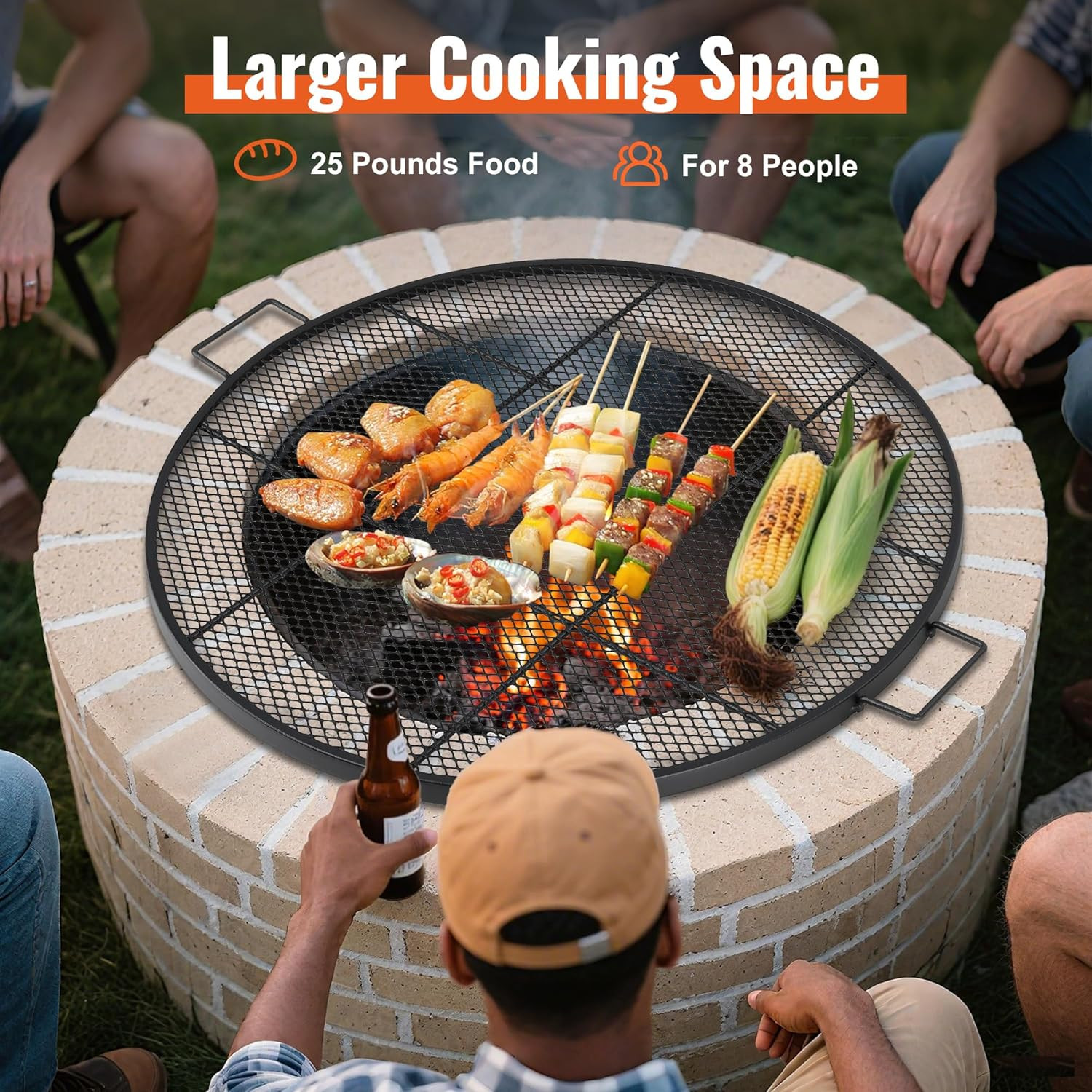 30″ Diameter 1pc Fire Pit Grill grate w/ Handle for outdoor Campfire BBQ Grill