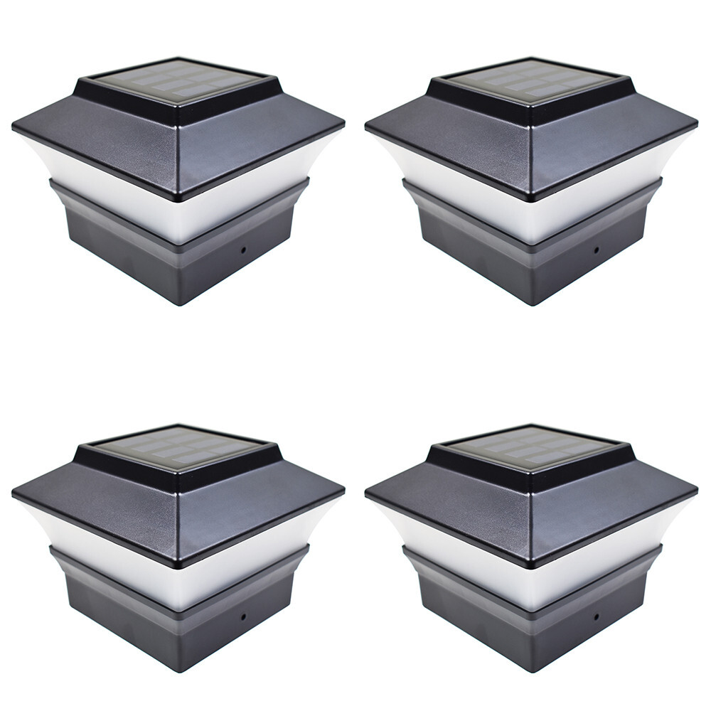 4 Black Bronze Brown White 4 x 4 Solar Post Lights Outdoor Deck Cap Fence Vinyl