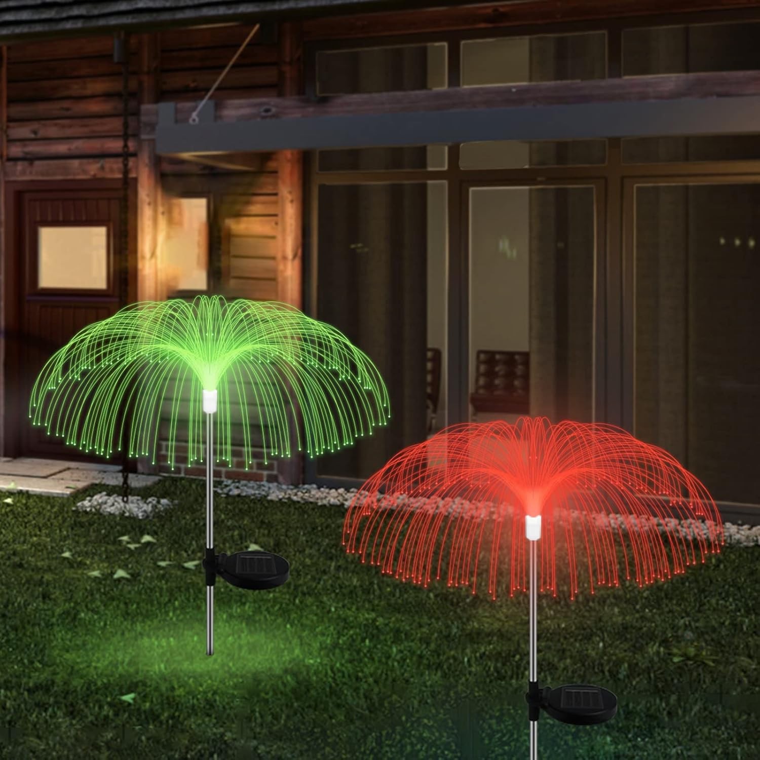 2PCS Solar Power Garden Lights LED 7Color Changing Stake Jellyfish Light Outdoor