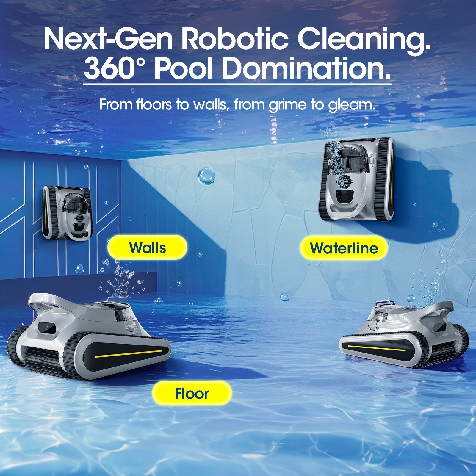 Seauto SAT30 Cordless Robotic Pool Cleaner 3H Wall Cleaning App Support-Gray