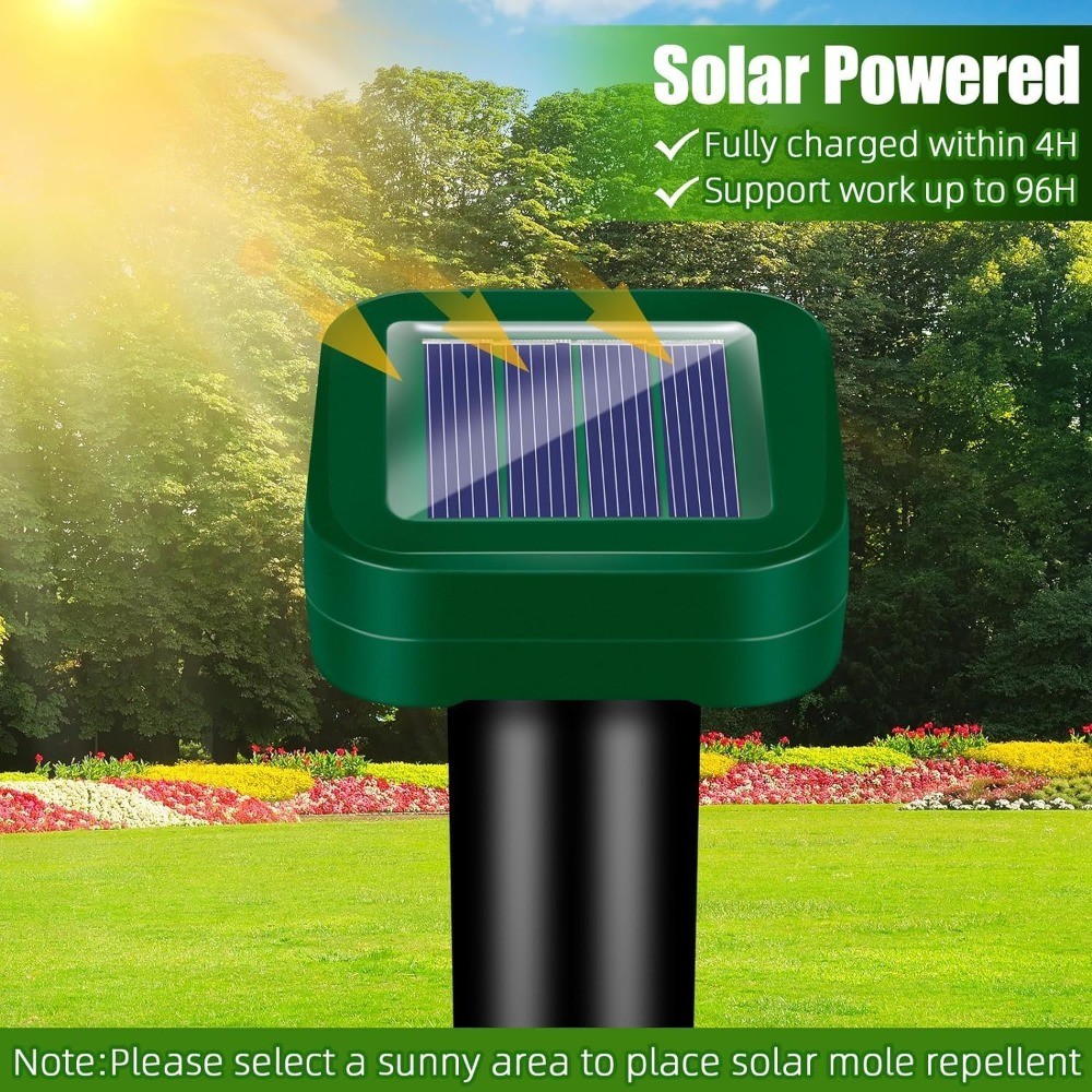 4 Pack Solar Powered Animal Repellent Stakes Waterproof Ultrasonic Sonic Spikes
