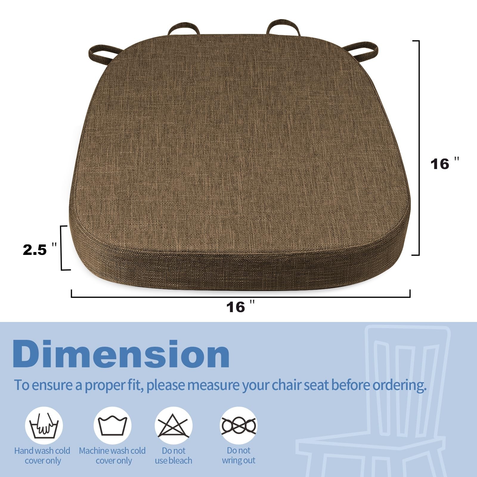 Thickened 2.5″ Dining Chair Cushions Set of 4, U-Shape High Density Foam Comf…
