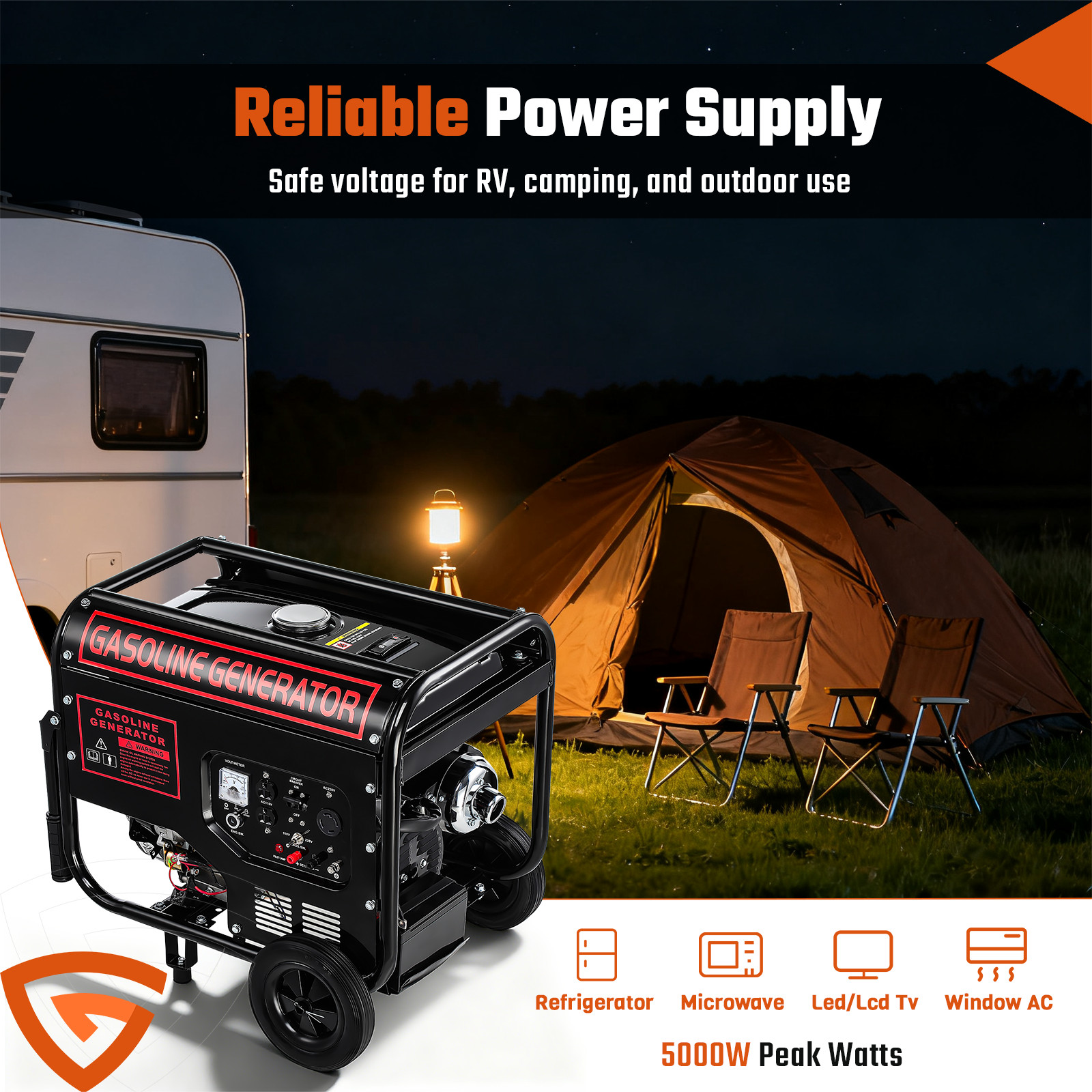 110V+220V Quiet Inverter Generator 5000W 274cc Gasoline Power Electric Start