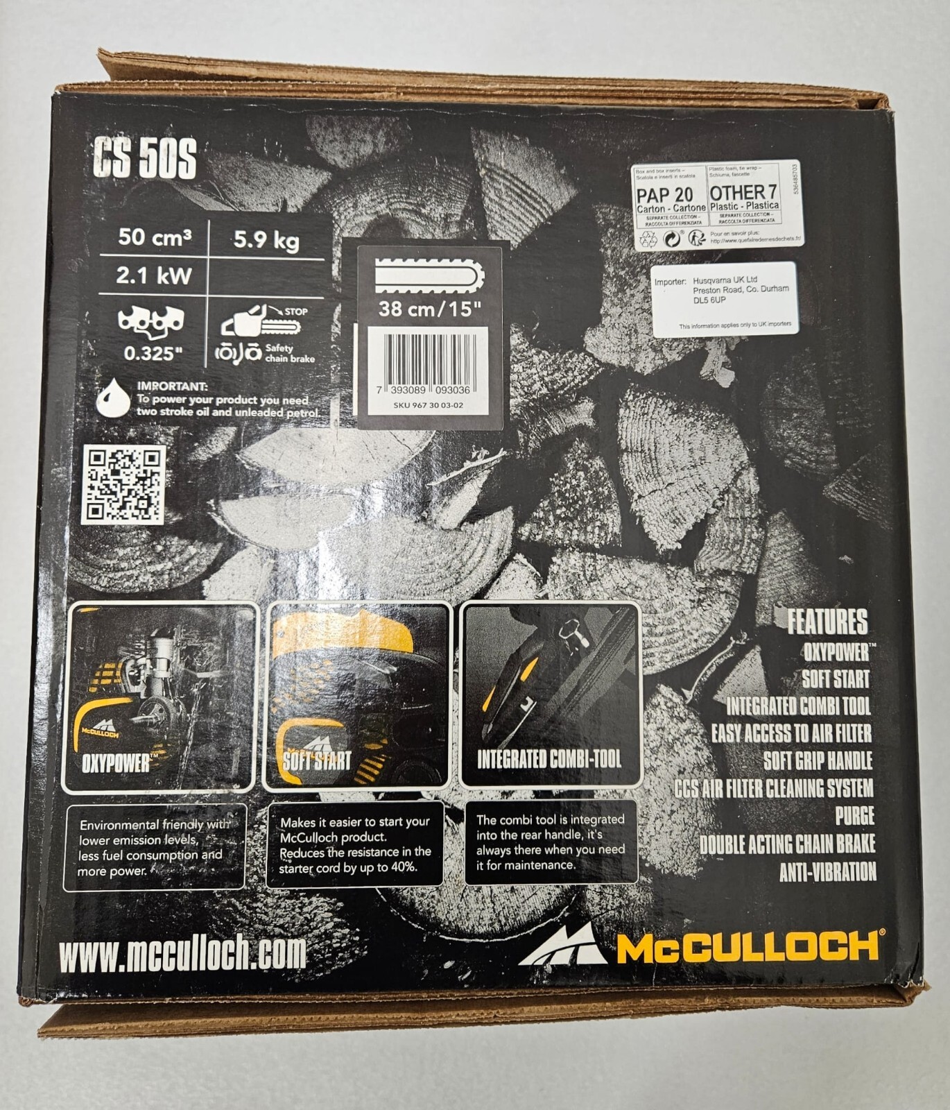 Brand new McCulloch CS 50S 15″ Gas Powered Chainsaw Two Stroke Soft Start 50cc