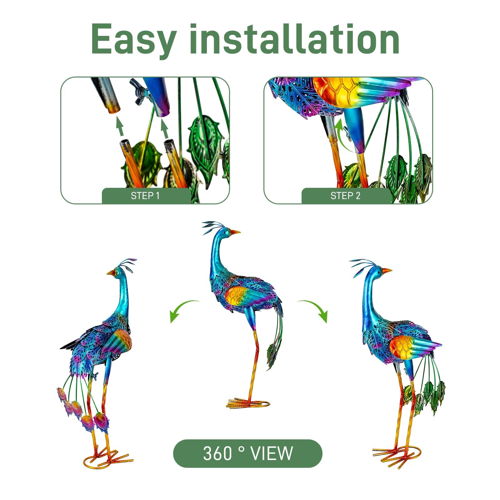 Peacock Garden Statue Outdoor Yard Art for Home, Patio, Lawn & Gifts