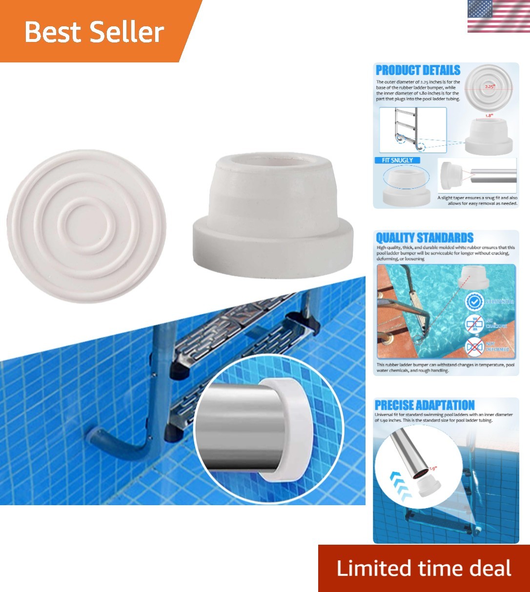 Durable 2-Pack Inside Pool Ladder Rubber Plugs for Standard 1.9″ Ladders