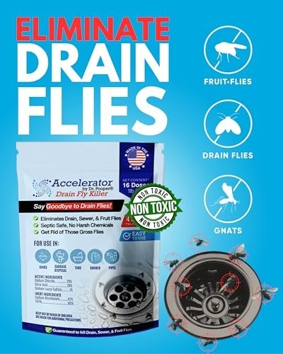 Drain Fly Killer Powder 16oz Septic Safe Foaming Treatment Sink Shower Floor