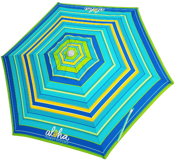 Tommy Bahama 7′ Beach Umbrella w/ Tilt BLUE & Green w/ Carry Bag & Sand Anchor