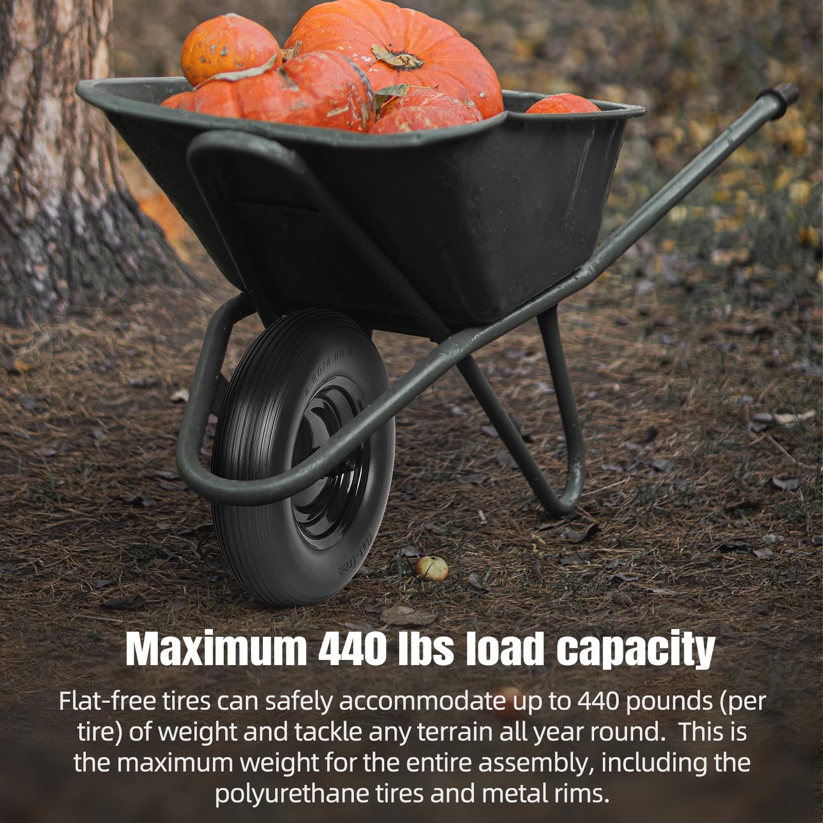 4.80/4.00-8″ Flat Free Tire Wheel 16 Inch Solid Rubber Wheelbarrow Tires 5/8″