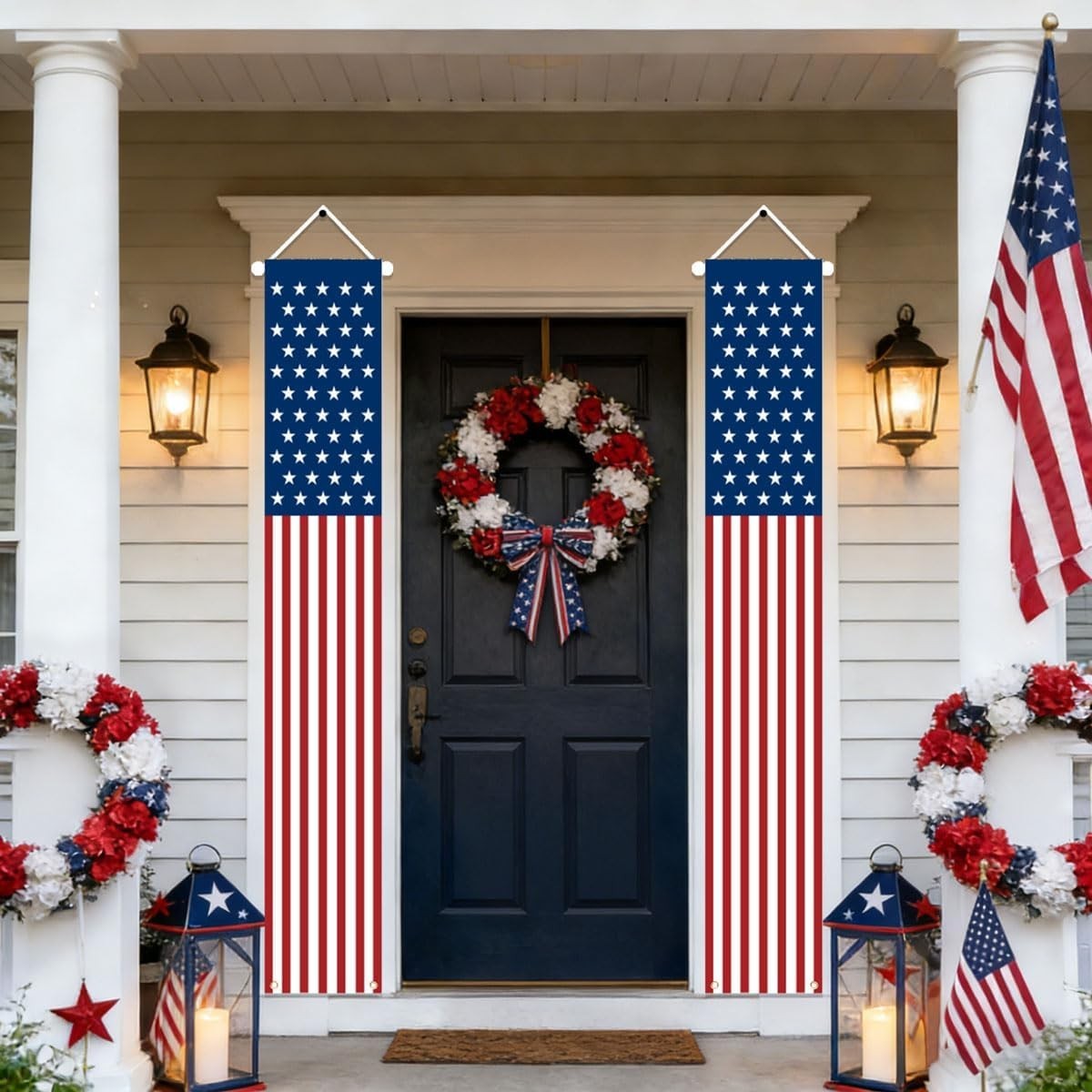 2 Pack 4th of July Outdoor Hanging American Flag Banners Porch Patriotic Decor