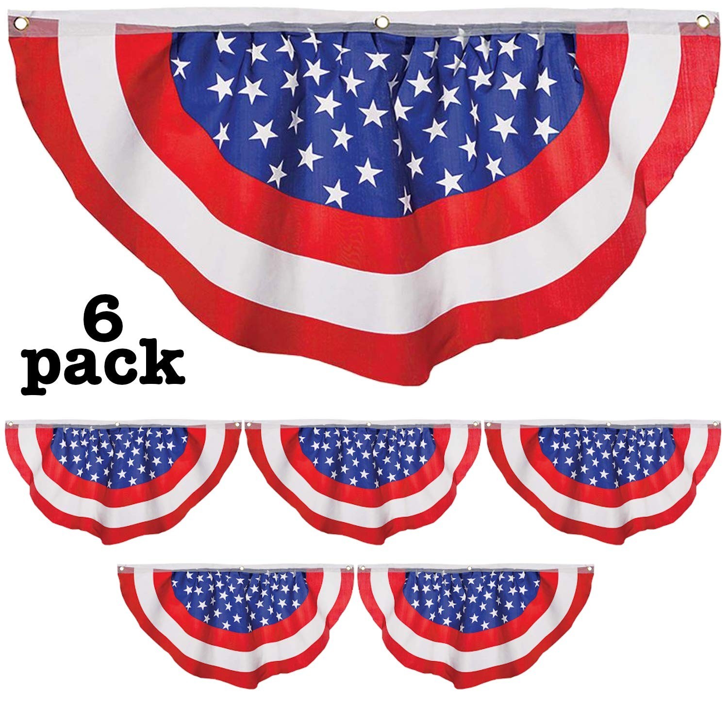 6 Pack 4x2Ft July 4th American Flag Bunting Patriotic Porch Banner Garland