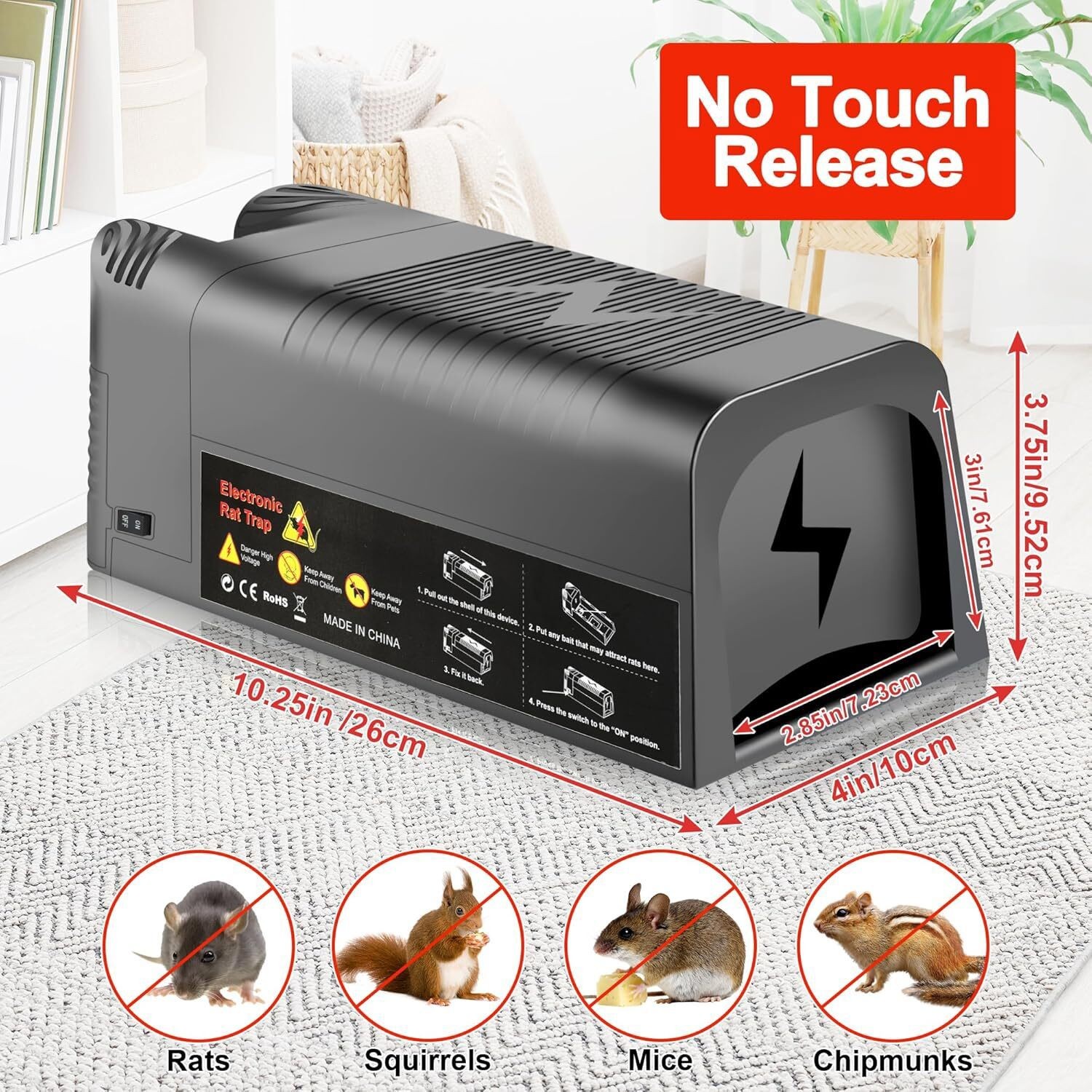 Upgraded Electronic Mouse Trap Control Kill Big Rat Pest Electric Rodent Zapper