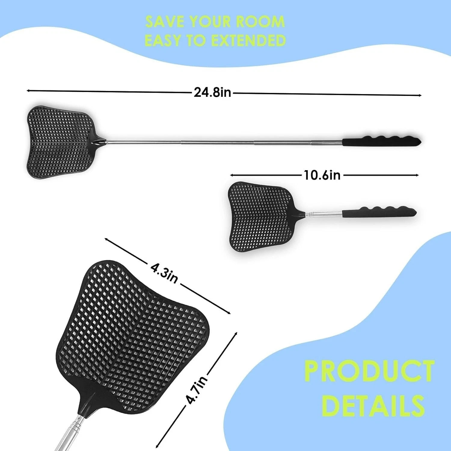 2 Pack Fly Swatters Heavy Duty Set, Telescopic Fly Swatter