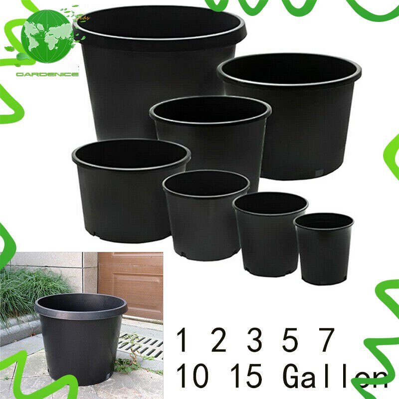 NEW Heavy Duty Premium Black Plastic Nursery Plant Container Garden Planter Pot