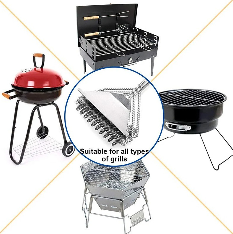 1 pc BBQ Grill Brush & Scraper Stainless Steel Barbecue Cleaning Tool NEW