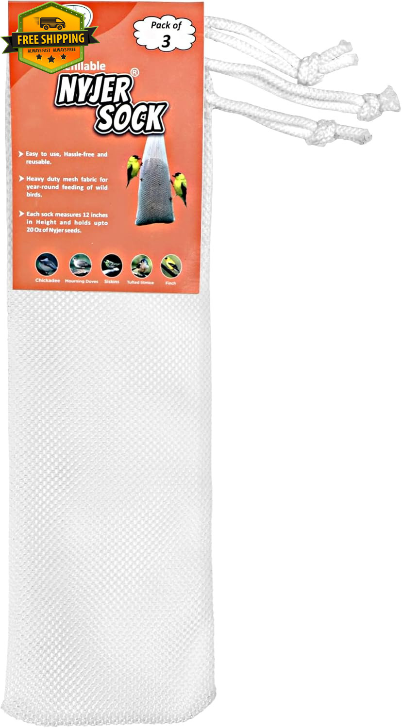 3 Nyjer Thistle Sock Bird Feeder Refillable Finch Wild Bird Year Round Outdoor
