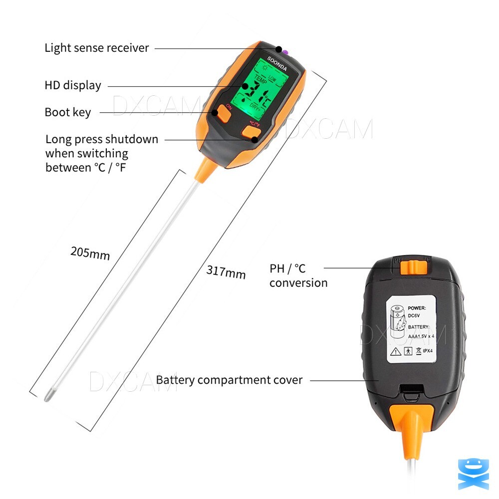 5-in-1 Digital PH Soil Tester LCD Moisture Plant Water Temperature Test Meter