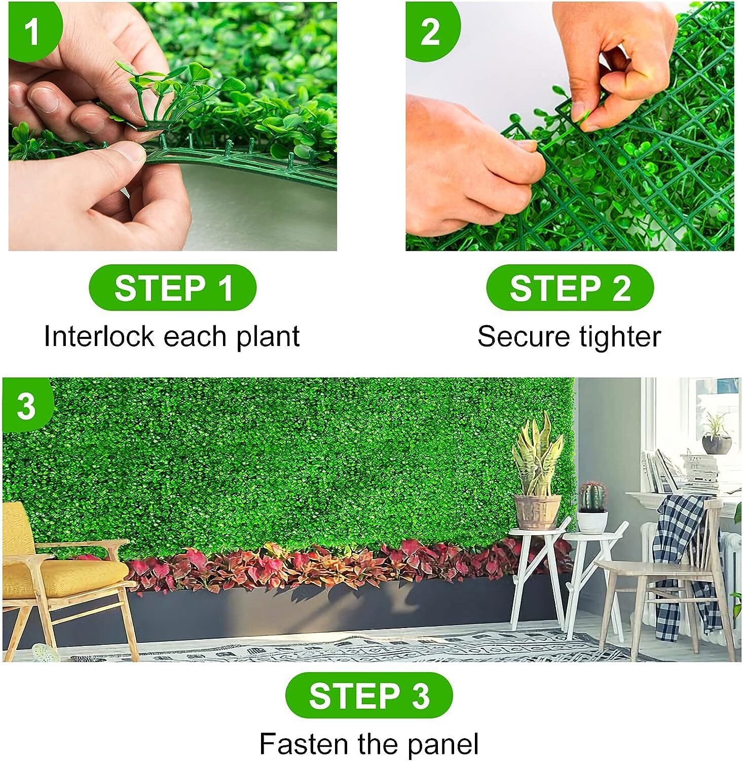 24PC 24″x16″ Artificial Boxwood Mat Wall Hedge Decor Privacy Fence Panels Grass