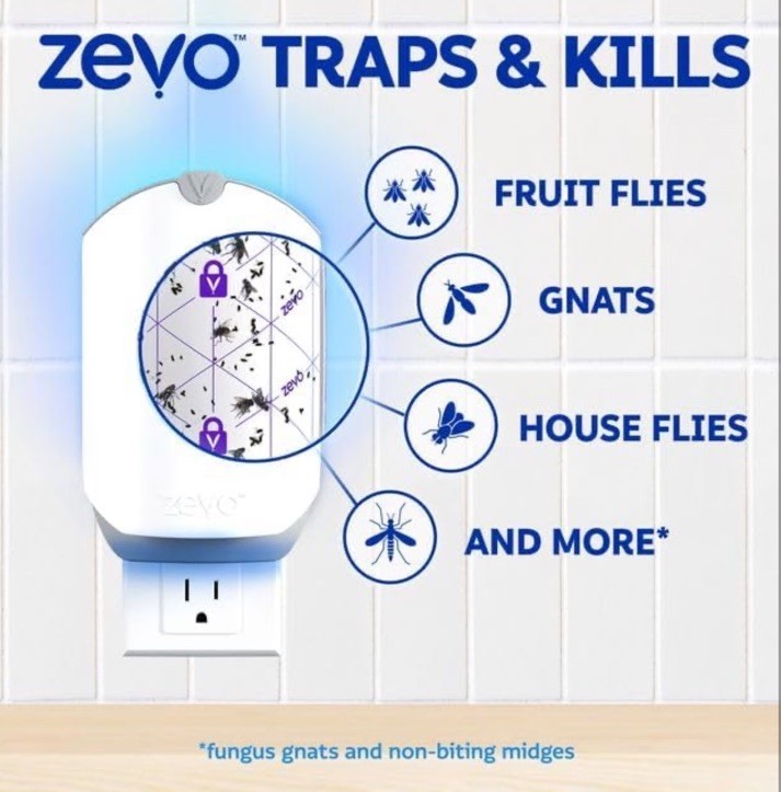 Zevo Flying Insect Trap Starter Kit – 2 Plug-in Bases + 2 Refill Cartridges-UV